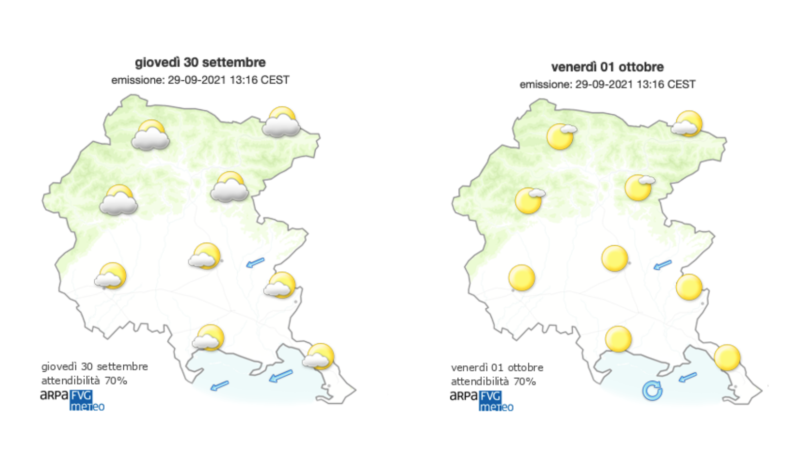 Immagine per Meteo, venti di Bora sul Goriziano con cielo leggermente nuvoloso 